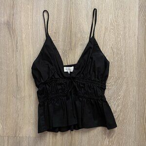 WAYF Black Peplum Cami Top Spaghetti Strap Shirred Tank